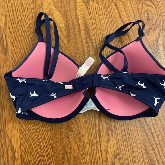 PINK Victoria's Secret Navy Blue Lightly Padded Underwire Bra 32D - Picture 2 of 4